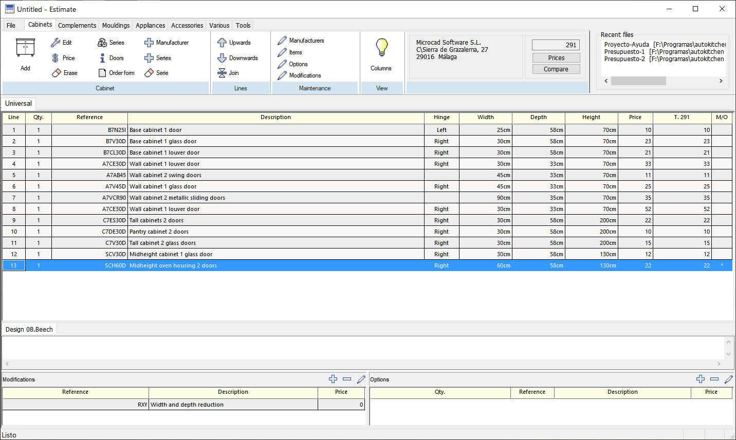 Main features of Estimate, pricing and order management program. Flexible software application that automatically generates project lists, quotes, and associated reports.